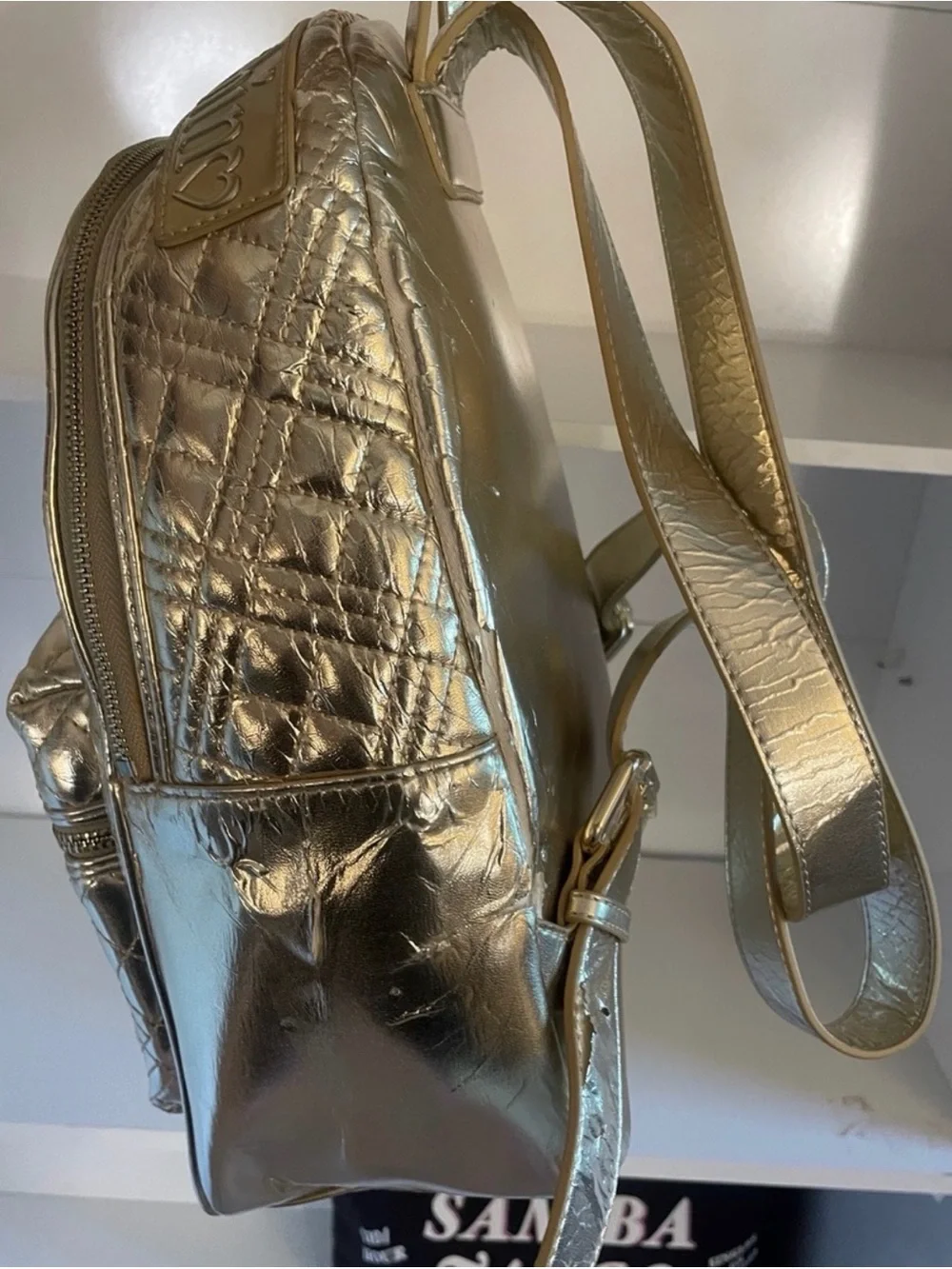 Love Moschino Metallic Gold Quilted Mini Backpack